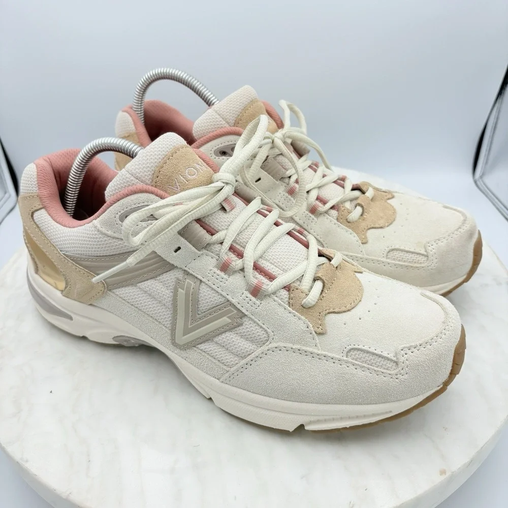 Womens Vionic 23Walk 2.0 Cream/sand Suede Walking Shoes Sneakers Size 12 Support - Picture 5 of 11